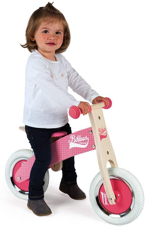 Bici senza pedali in legno con ruote gonfiabili rosa
